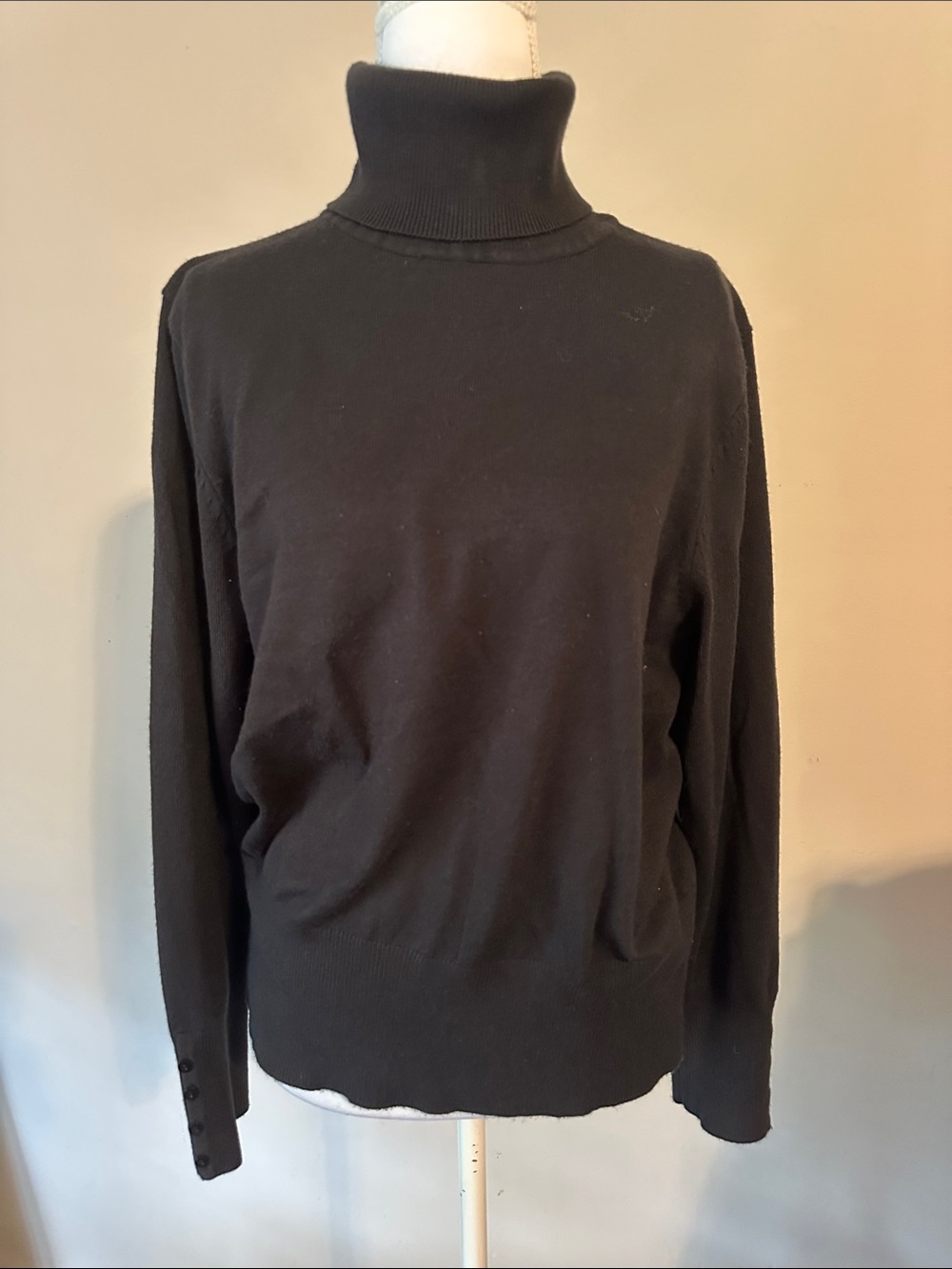 JM Collection Black Turtleneck Sweater with Button Cuff Detail